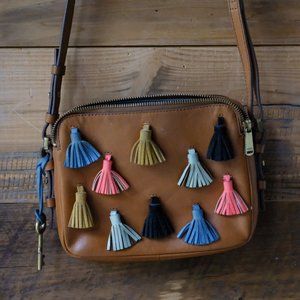 Fossil - Brown Leather and Colorful Tassel Crossbody Purse